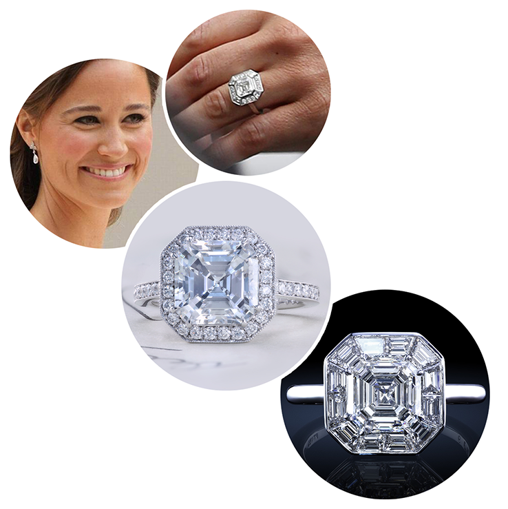 Pippa Middleton leon mege engagement ring, diamond ring art deco
