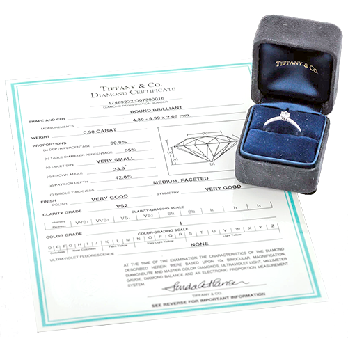 Tiffany proprietary diamond certificate