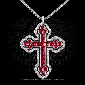 Leon Megé Greco-Russian Orthodox cross adorned with channel-set buffed top rubies and diamonds p725