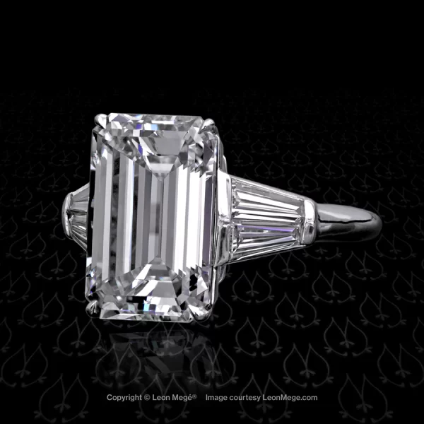 Leon Mege Les Fouches™ diamond ring with an emerald-cut diamond flanked by tapered baguettes r1032
