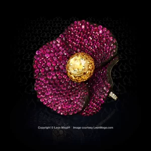 Leon Megé "Poppy Flower" Haute Couture ring with fancy yellow diamond mounted "en Tremblant" r1241