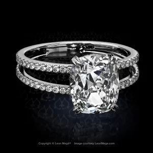 Split shank solitaire engagement ring by Leon Mege.