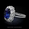 Sugarloaf unheated burma sapphire in intricate ring by Leon Mege