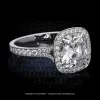 Outstanding split-shank ring featuring a True Antique™ cushion diamond with a halo of millgrained bright-cut pave r4991