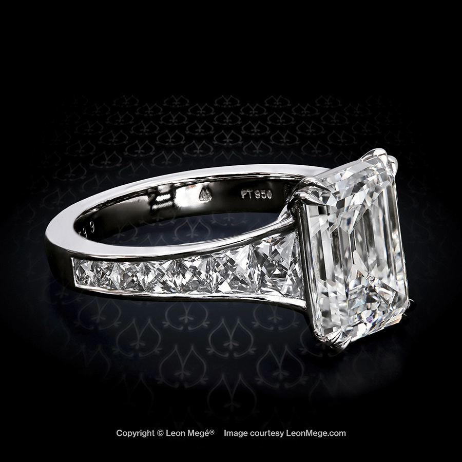 Leon Mege Mon Cheri™ engagement ring with an emerald cut diamond and French cuts set in a channel r5399