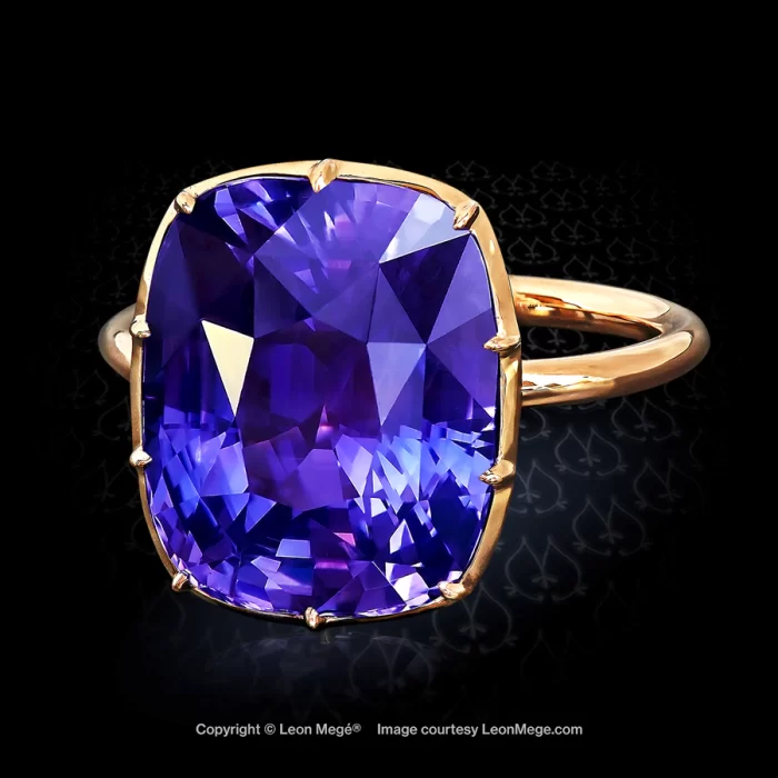 Cocktail ring with purple sapphire and diamond micro pave by Leon Mege.
