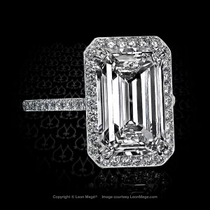 Leon Mege 611™ cathedral ring with an emerald-cut diamond framed by diamond pave r741