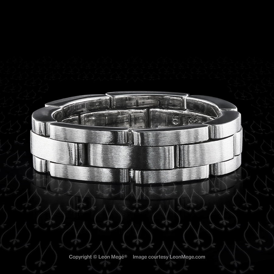 Leon Mege unisex platinum hinged flexible wedding band with brushed finish r5089