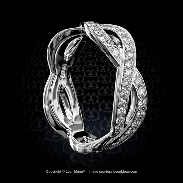 Leon Megé Helix™ wedding band with bright-cut diamond pave in a bespoke twist r6145