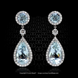 Glamorous detachable chandelier earrings with aquamarines in micro pave halo by Leon Megé e5916