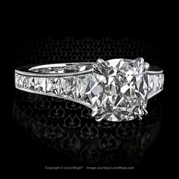 Mon Cheri engagement ring featuring a True Antique cushion diamond by Leon Mege.