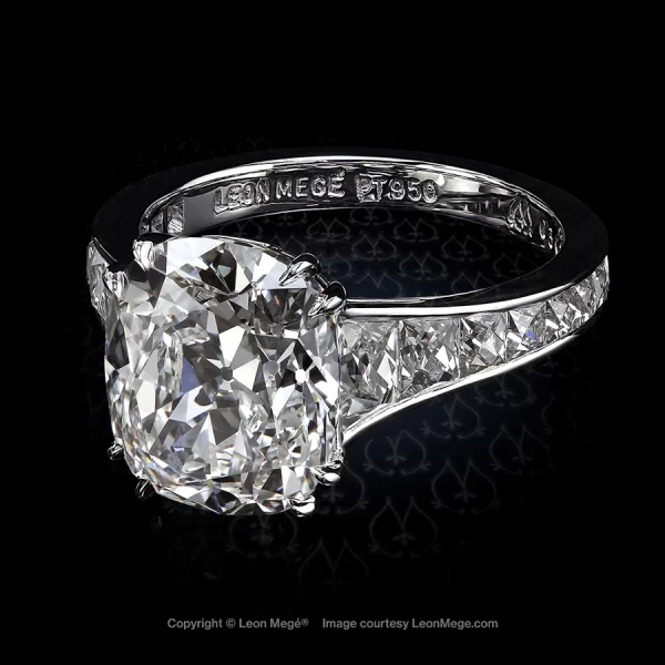 Leon Megé exclusive Mon Cheri™ engagement ring featuring a True Antique™ cushion diamond and channel-set French-cuts r6303