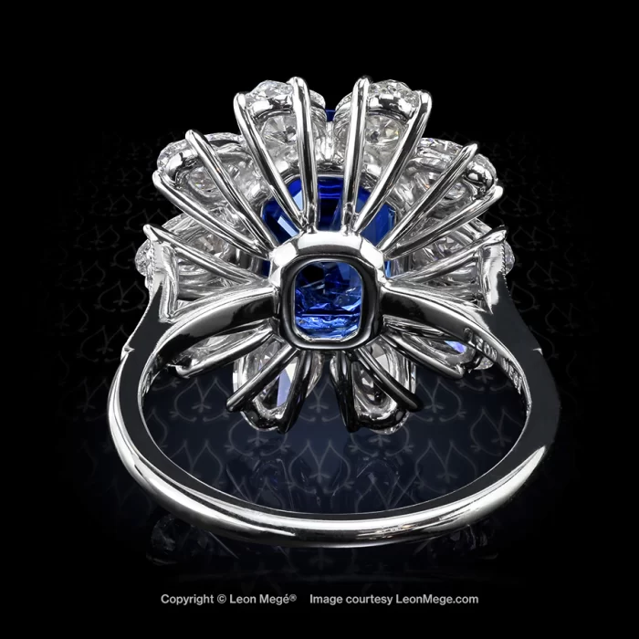 Leon Megé cluster ring with Burmese sapphire framed by antique pear-shaped diamonds r6258