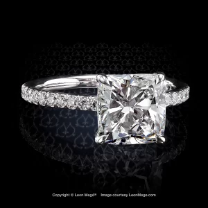 Leon Megé 401™ engagement ring with a cushion diamond and delicate cut-down pave r6282