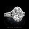 Leon Megé split shank-micro pave ring with an oval diamond in a halo hand-forged in platinum r6110