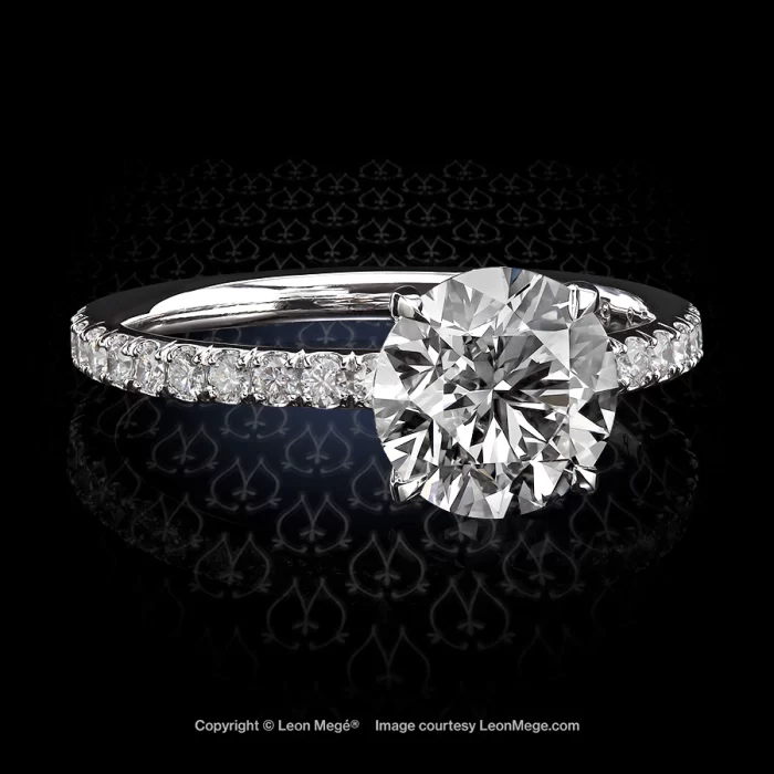 Leon Megé bespoke 401™ platinum engagement ring with a round diamond and micro pave r6286