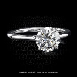 Leon Megé bespoke hand-forged Princessa™ engagement solitaire with a perfect round diamond r6291