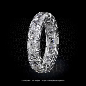 Leon Megé bespoke shared-prong platinum eternity band with exceptional Asscher-cut diamonds r6300