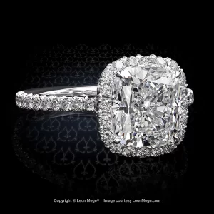 Leon Megé high-end 811™ engagement ring with a brilliant cushion diamond and pave halo r6338
