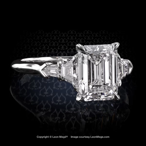 Leon Megé five-stone ring with emerald cut diamond and Balle Evassee side stones r6035
