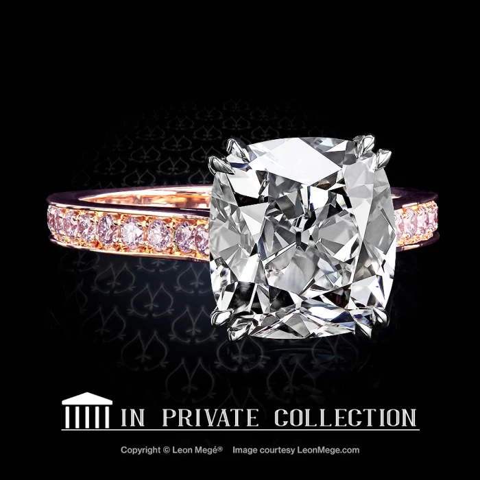Leon Megé 301™ solitaire featuring a True Antique™ cushion diamond and pink diamonds r6273