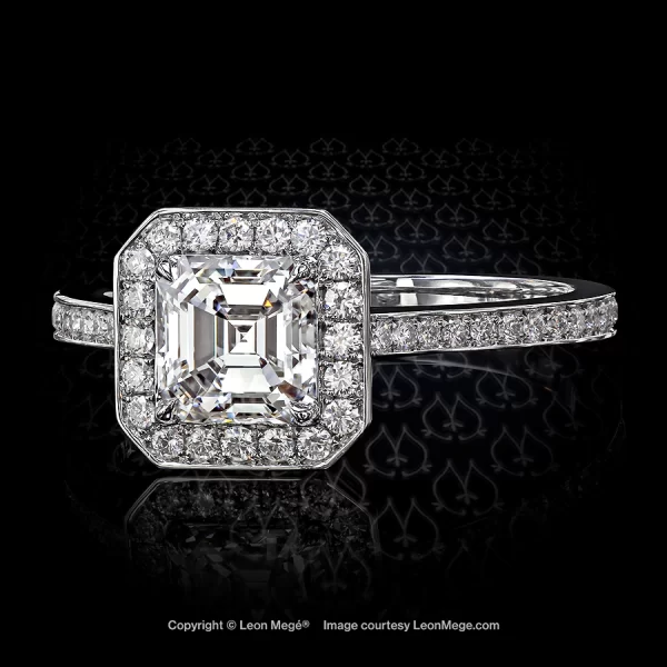 611™ halo engagement ring with an Asscher cut diamond by Leon Megé r6240