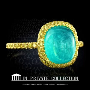 Leon Megé right-hand ring with a Brazil Paraiba cab dressed in fancy yellow micro pave r5962