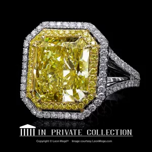 Leon Megé Galaxy™ right-hand ring with a vivid yellow diamond in a two-tone diamond halo r6345