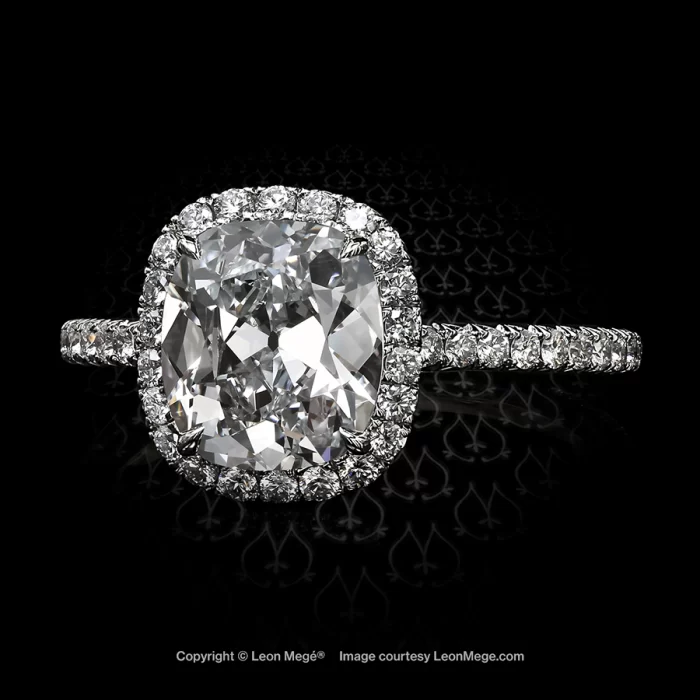 Leon Megé 811™ halo ring with a True Antique™ cushion diamond encircled with pave r6254