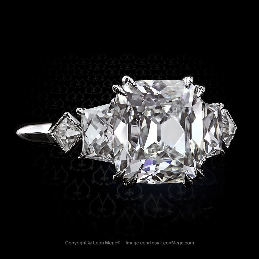 Leon Megé platinum five-stone ring with a breathtaking True Antique™ cushion diamond r6295
