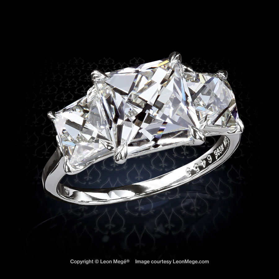 Leon Megé three-stone ring with a huge French cut diamond and a pair of French cut side stones r6453