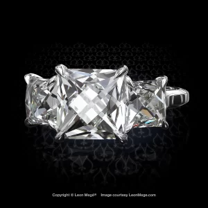 Three-stone ring, featuring 3.18 carat French cut diamond by Leon Mege.