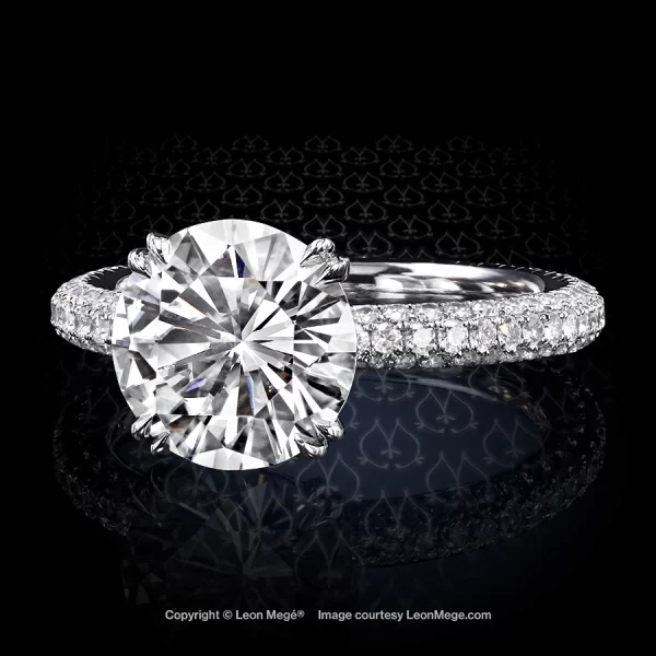 Leon Megé 403™ solitaire with a round brilliant in double claw prongs and three-row micro pave r6255