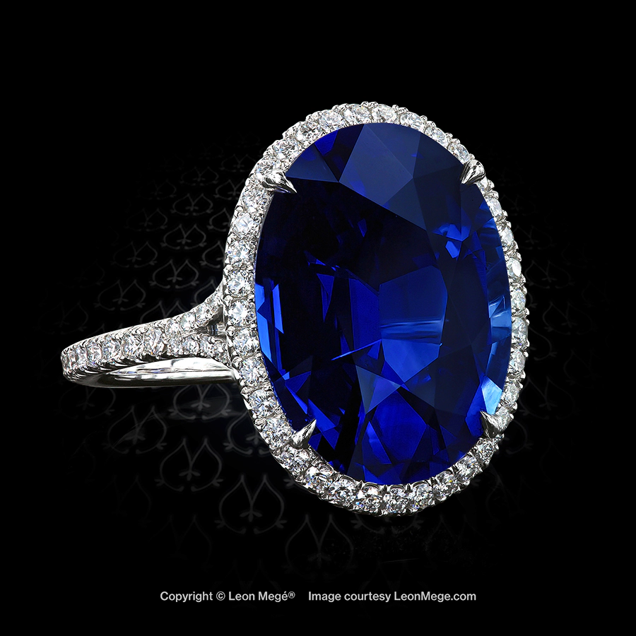 Leon Megé statement ring featuring a natural Burmese sapphire embraced by micro pave r6334