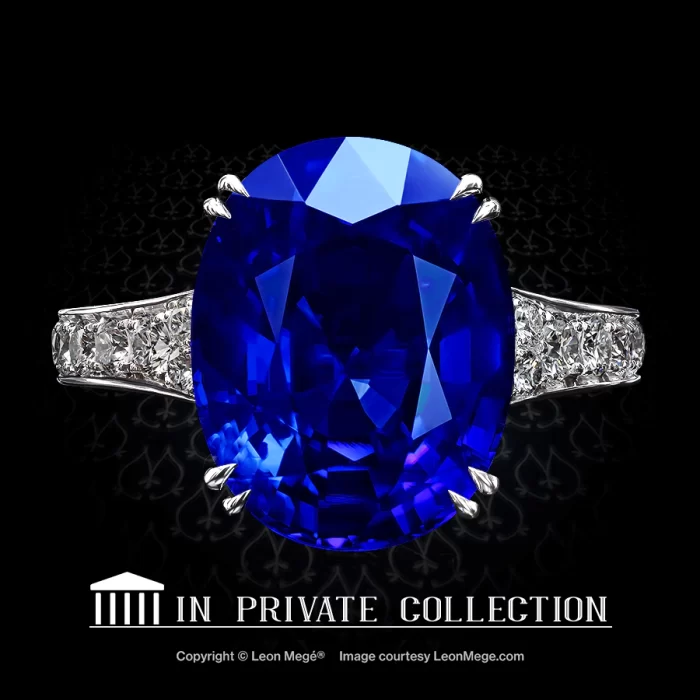 Leon Megé bespoke right-hand ring with Royal-blue Burmese sapphire and diamond pave r6457