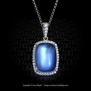 Pendant platinum necklace with a moonstone and micro pave by Leon Mege.