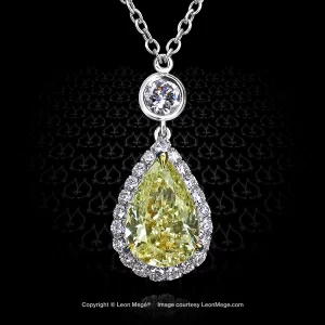 Leon Megé micro pave halo pendant with pear-shaped fancy yellow diamond on a platinum chain p5837