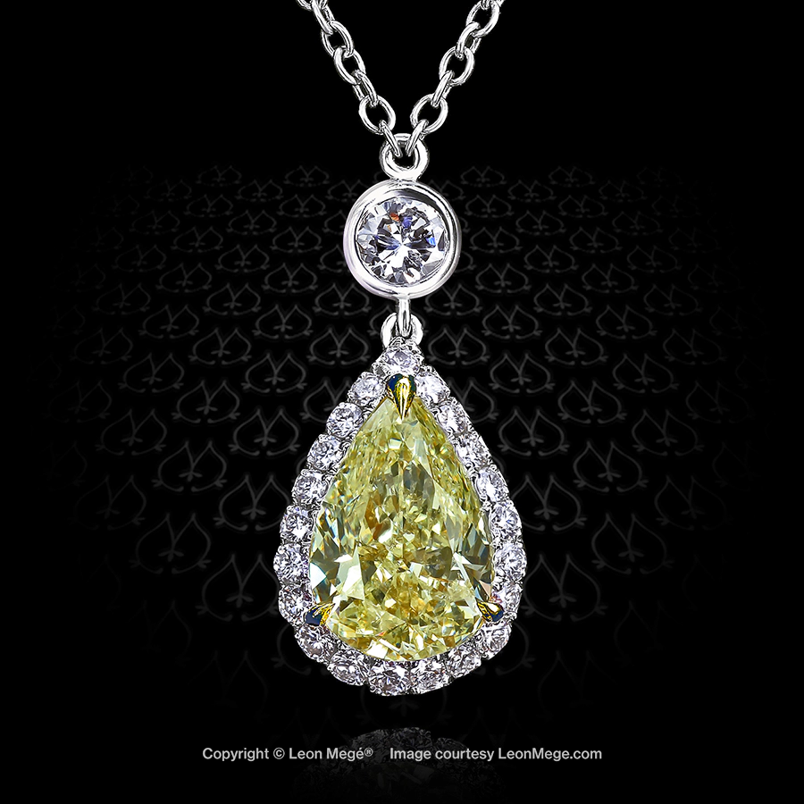 Leon Megé micro pave halo pendant with pear-shaped fancy yellow diamond p5837