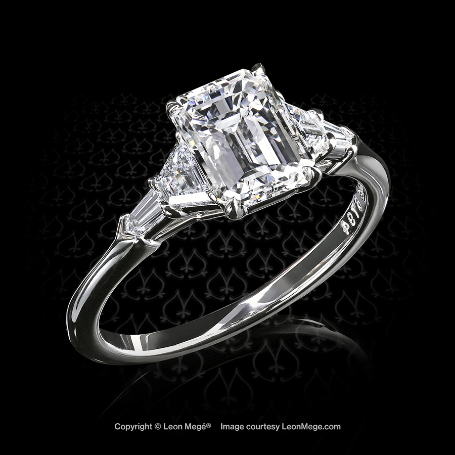 Leon Megé five-stone ring with an emerald cut diamond charmed with trapezoids and bullets r6794