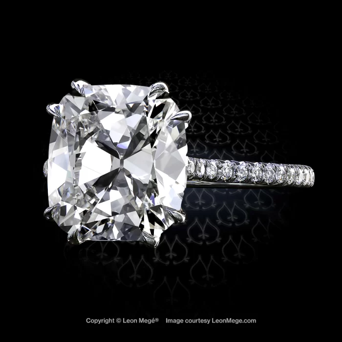 Leon Megé exclusive 411™ solitaire with a True Antique™ cushion diamond and micro pave r4000