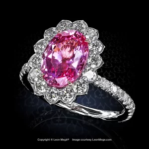 Leon Megé exclusive Lotus™ right-hand ring with a Padparadscha sapphire in a fancy halo r6731