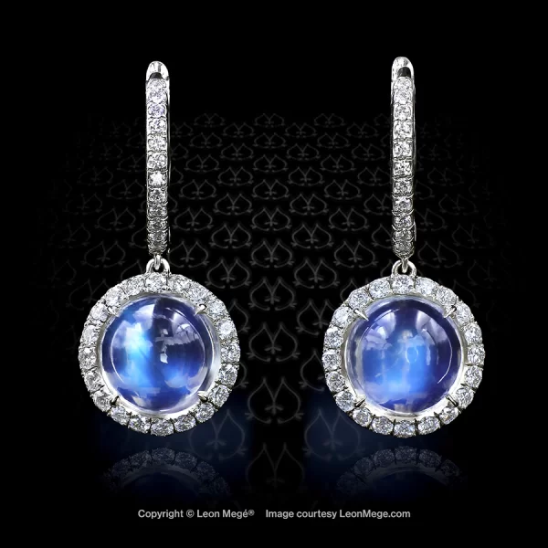 Leon Megé Venice™ earrings with Burmese moonstones in the diamond halos on French wire e3260