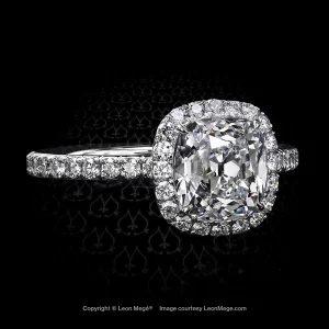 Leon Megé 811™ halo ring with a True Antique cushion diamond encircled by diamond pave r6353