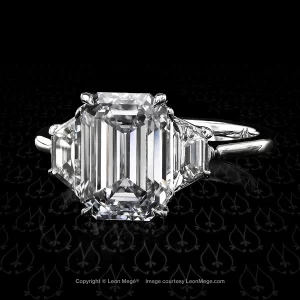 Leon Mege three-stone ring with an emerald-cut diamond flanked by a pair of trapezoids r6495