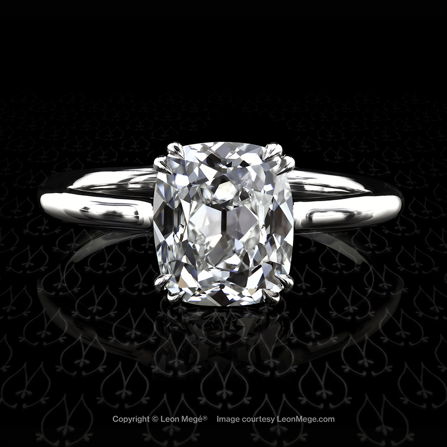 r6560 Leon Mege Princess solitaire engagement ring with a True Antique cushion diamond