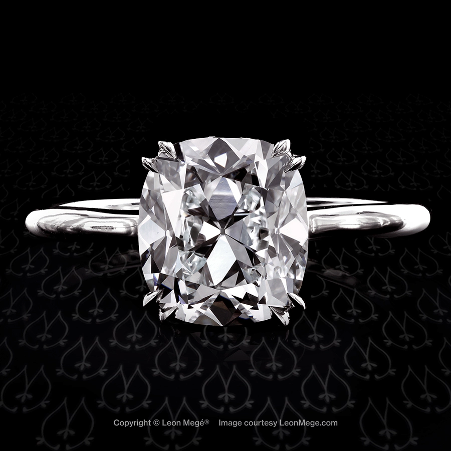 r6579 Leon Mege Princessa solitaire featuring a True Antique cushion cut diamond