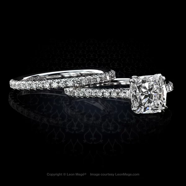 Leon Mege 401™ engagement ring with a generously-proportioned cushion diamond in double claw prongs r6593