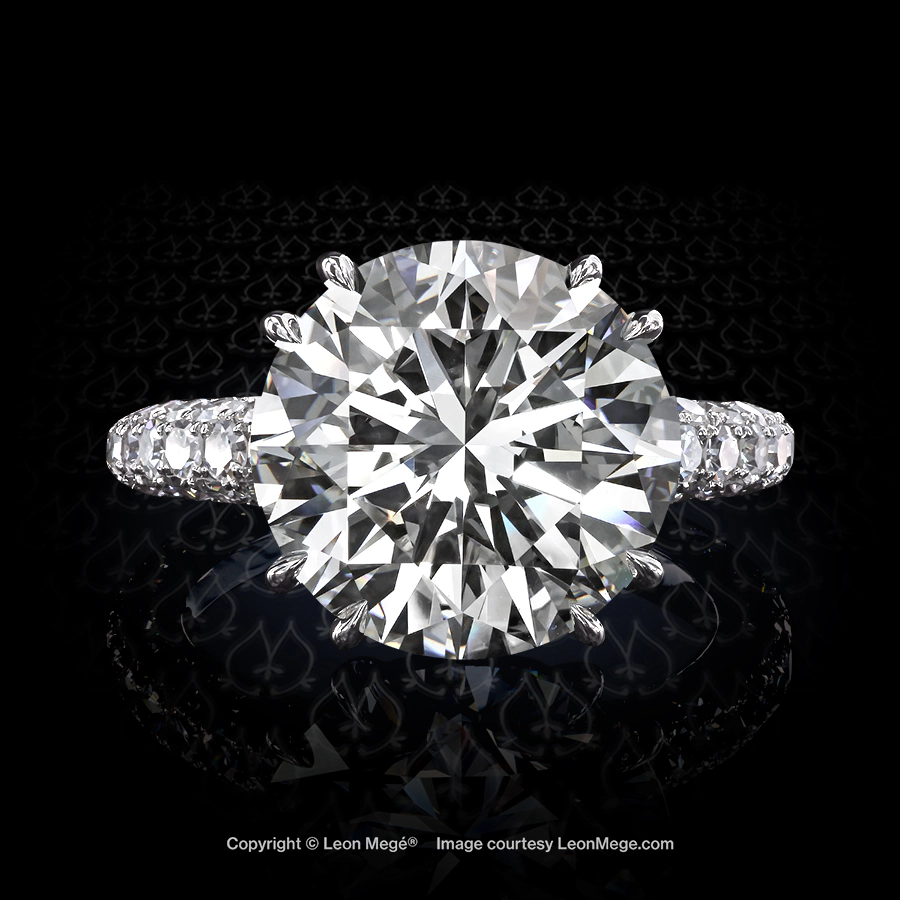 Leon Megé show-stopping 413™ engagement solitaire with a round diamond in platinum mounting accented with micro pave r6656