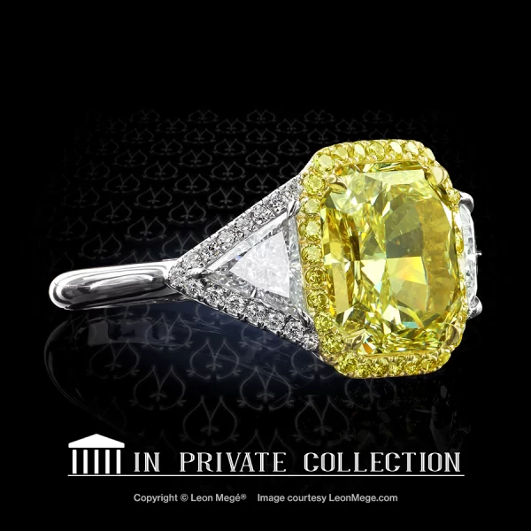 Leon Megé Montpassier™ three-stone micro-pave ring with a fancy yellow diamond and trillions r6665