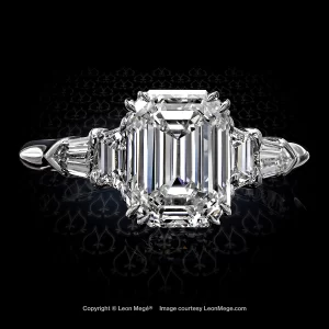 Leon Megé bespoke five-stone ring with an emerald cut diamond and Balle Evassee side stones r6719